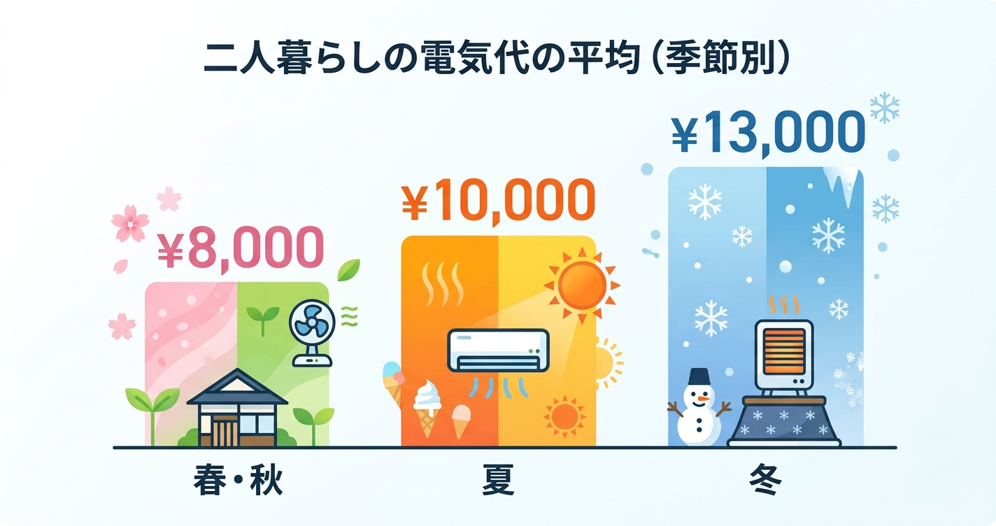 二人暮らしの電気代の平均（季節別）